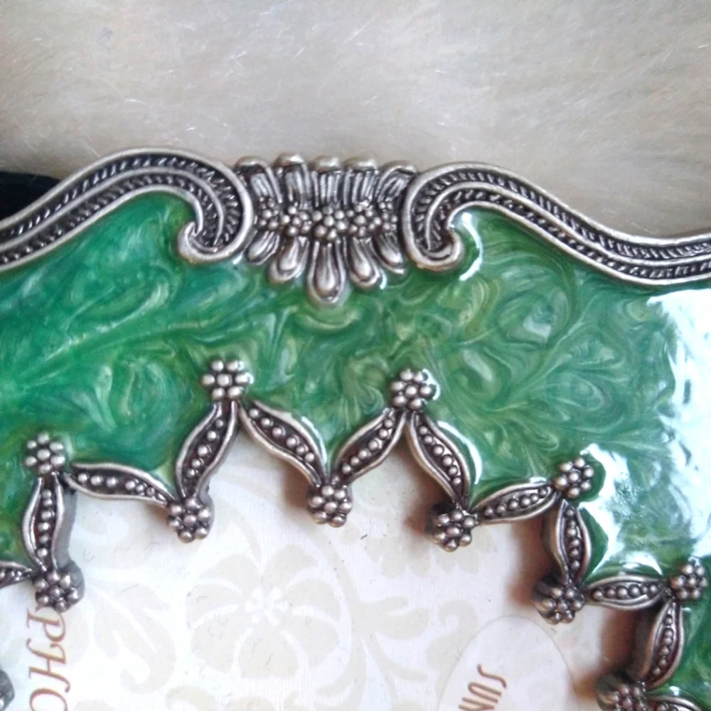 Art Deco Style Frame Silver& Green Mother Pearl Square‎ Sunflower Design 4